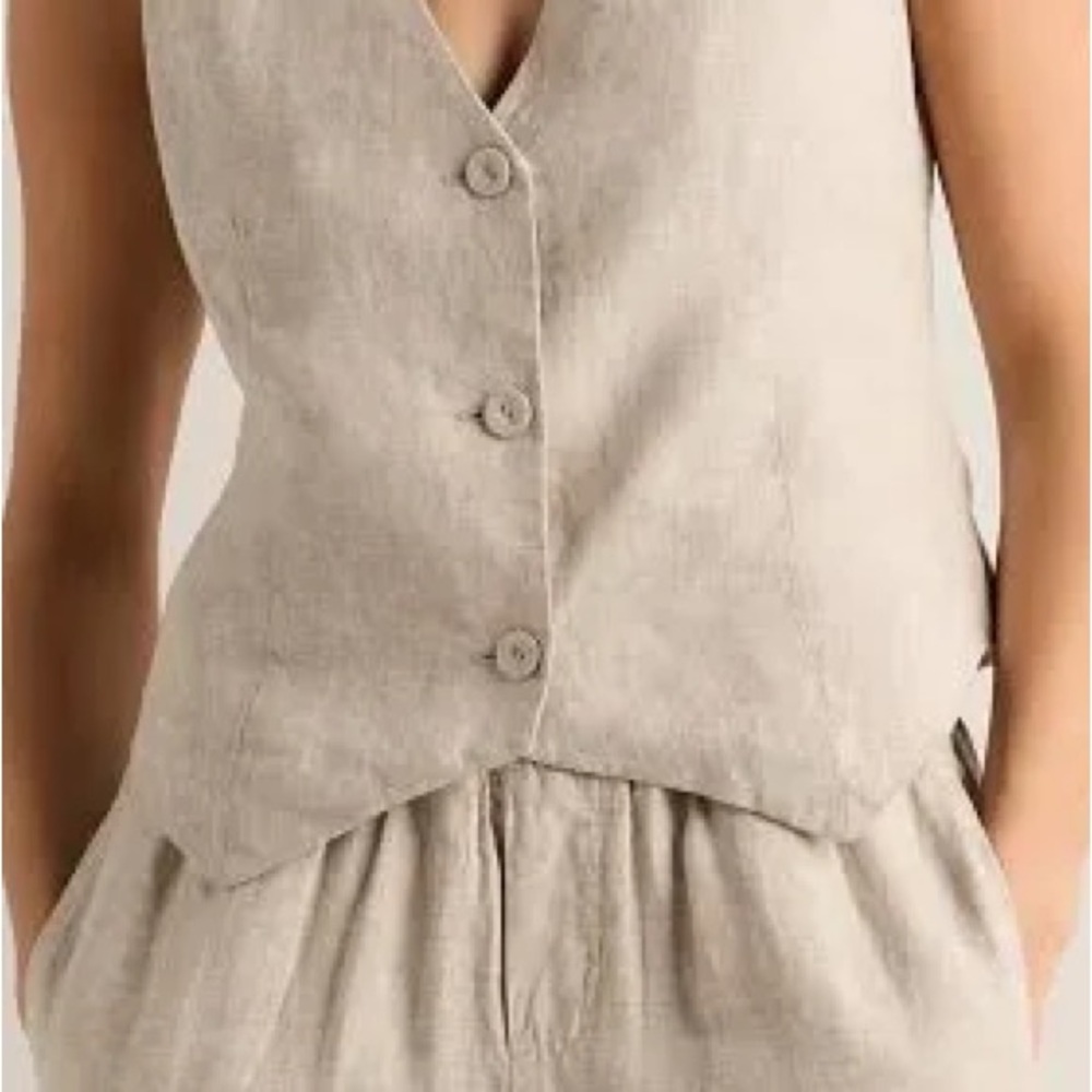 Quince Beige Linen Blend Button Vest
